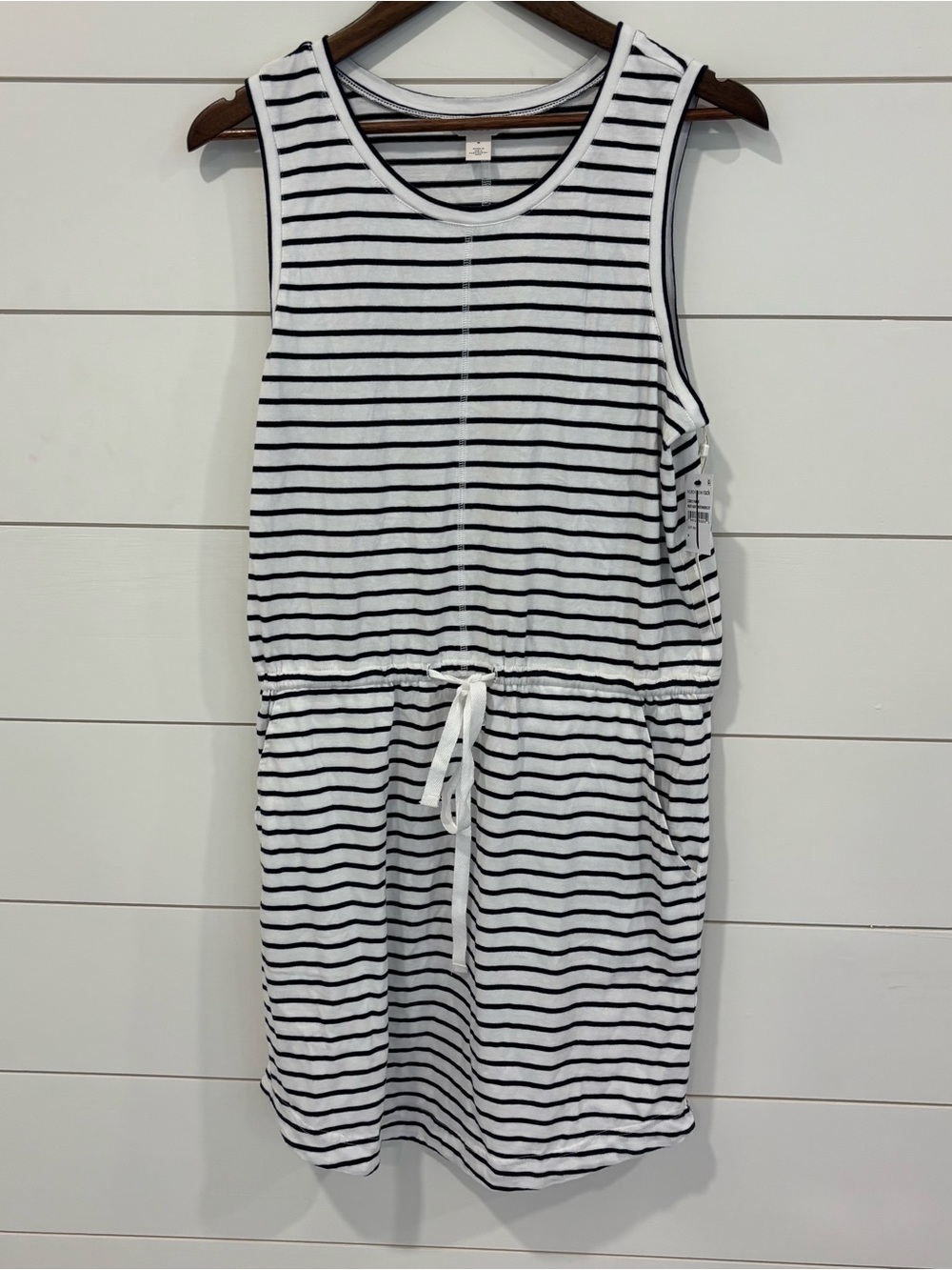 NWT NORDSTROM Caslon White/Navy Northshore Striped Dress Tie-Waist Dress Sz Med